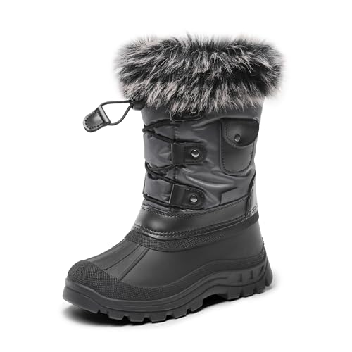 DREAM PAIRS Kids Waterproof Winter Snow Boots,Grey/Black,4 Big Kid
