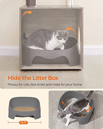 Feandrea Cat Tree with Litter Box Enclosure, 2-in-1 Modern Cat Tower for Indoor Cats, 52.8-Inch Cat Condo with Self Groomer, Scratching Posts, Washable Cushions, Greige UPCT115G01