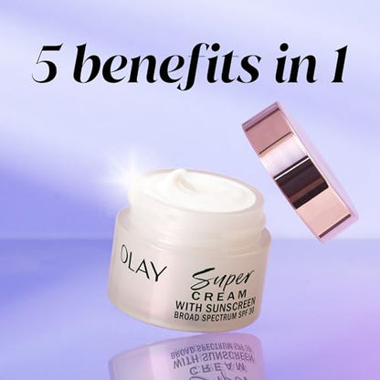 Olay Super Cream with Sunscreen SPF 30, Ultra Lightweight Face Moisturizer with Vitamin C, Hyaluronic Acid, Niacinamide, Vitamin E, and Collagen Peptide, 15 mL
