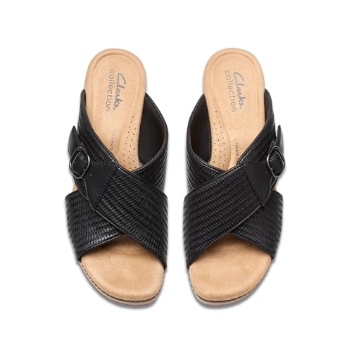 Clarks Collection Women's Seannah Nora Wedge Sandal, Black Interest Synthetic, 8 Medium US