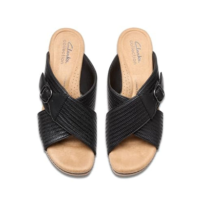 Clarks Collection Women's Seannah Nora Wedge Sandal, Black Interest Synthetic, 8 Medium US