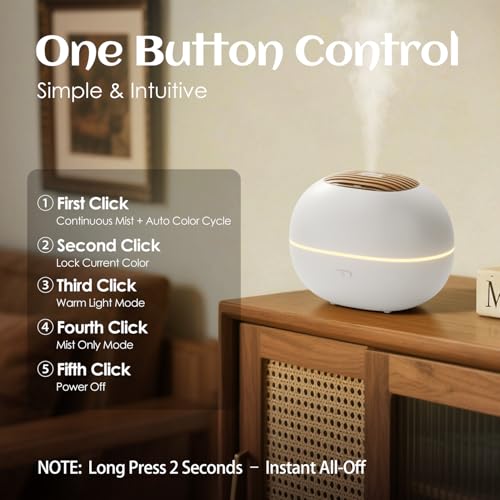 White Oval Aromatherapy Essential Oil Diffuser with 7-Color LED Lights and Automatic Shut-Off, Home Ultrasonic, 100ml Samll Essential Oil Diffuser - White