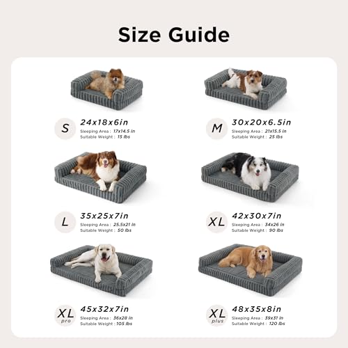 Bedsure ComfyFleece™ Orthopedic Dog Bed Large with Memory Foam, Brown 35"