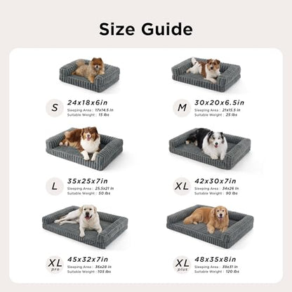 Bedsure ComfyFleece™ Orthopedic Dog Bed Large with Memory Foam, Brown 35"
