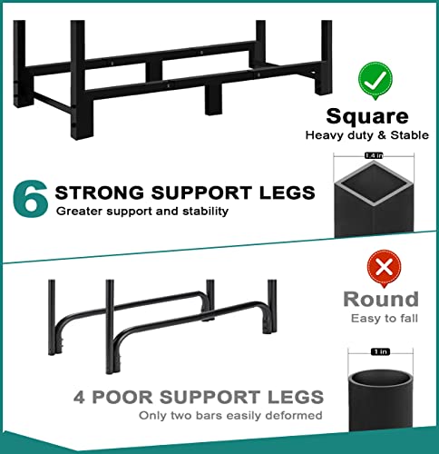 Fandature 4Ft Firewood Rack Adjustable Fireplace Wood Holder for Outdoor Indoor Storage Log-Heavy Duty Fire Log Lumber Stand Stacker, Black