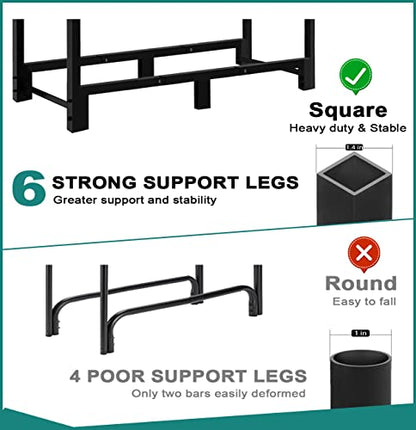 Fandature 4Ft Firewood Rack Adjustable Fireplace Wood Holder for Outdoor Indoor Storage Log-Heavy Duty Fire Log Lumber Stand Stacker, Black