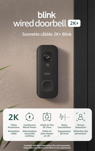 Blink Wired Doorbell 2K+ (newest model)— Head-to-Toe 2K video doorbell, continuous hardwired power, pair with Alexa or Blink Chime (sold separately) required for in-home alerts