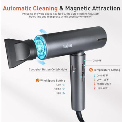 TANSHINE Ionic Hair Dryer, High-Speed Blow Dryer for Travel