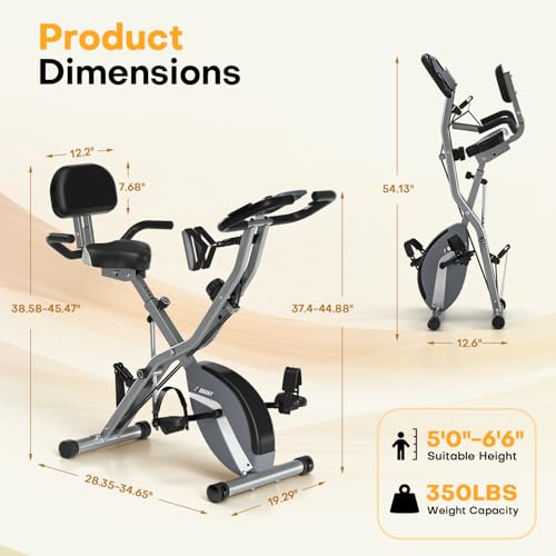 Vélo d'appartement, Vélo stationnaire 5-en-1 MOSUNY Ultra-Silencieux (10 dB), Vélo d'exercice pliable avec Résistance Magnétique Réglable sur 16 Niveaux, Vélo de cyclisme en intérieur de 159 kg pour Entraînement à Domicile