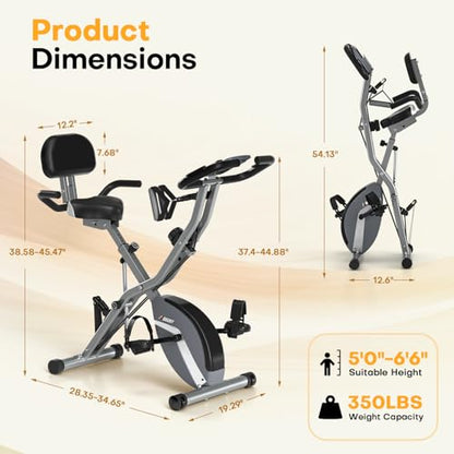 Vélo d'appartement, Vélo stationnaire 5-en-1 MOSUNY Ultra-Silencieux (10 dB), Vélo d'exercice pliable avec Résistance Magnétique Réglable sur 16 Niveaux, Vélo de cyclisme en intérieur de 159 kg pour Entraînement à Domicile