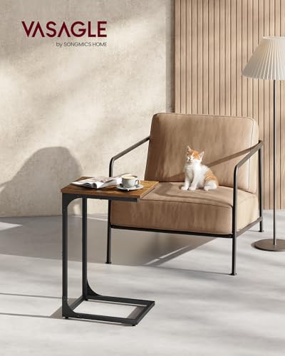 VASAGLE C-Shaped End Table, Small Side Table for Couch, Sofa Table with Metal Frame for Living Room, Bedroom, Bedside, Rustic Brown and Black ULET350B01