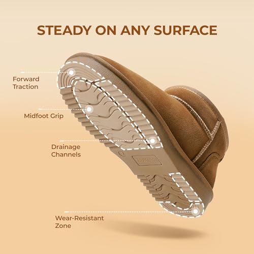 DREAM PAIRS Women's Mini Winter Snow Boots Genuine Suede,Chestnut,8