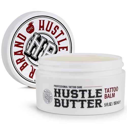 Hustle Butter Tattoo Aftercare 5oz Tattoo Balm, Heals + Protects New Tattoos and Rejuvenates Older Tattoos - 100% Vegan Tattoo Cream No-Petroleum