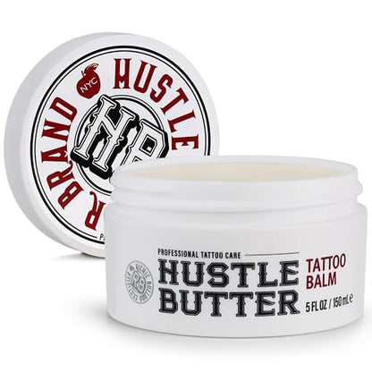 Hustle Butter Tattoo Aftercare 5oz Tattoo Balm, Heals + Protects New Tattoos and Rejuvenates Older Tattoos - 100% Vegan Tattoo Cream No-Petroleum