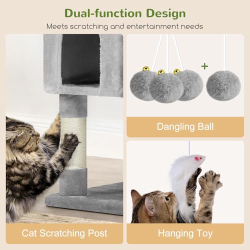 Globlazer Cat Trees and Towers for Multiple Adult Cats, 82-inch XXL Tall Cat Tree Tower for Indoor Cats with Scratching Post, 3 Perches, 2 Hanging Baskets, 2 Condos, Light Grey, F82