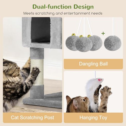 Globlazer Cat Trees and Towers for Multiple Adult Cats, 82-inch XXL Tall Cat Tree Tower for Indoor Cats with Scratching Post, 3 Perches, 2 Hanging Baskets, 2 Condos, Light Grey, F82