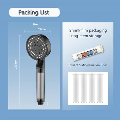 NIISDROP Filter Handheld Shower Head Black, High Pressure 5 Spray Patterns, Water Softener Beads for Hard Water Dechlorination
