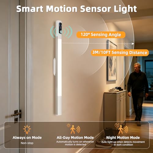 DEXULESA 15.2" 2 Pack Motion Sensor Under Cabinet Lighting with Digital Display, 4 Brightness & 3 Color Temperatures, Rechargeable Led Under Cabinet Lights for Closet Cabinet Bedroom Hallway