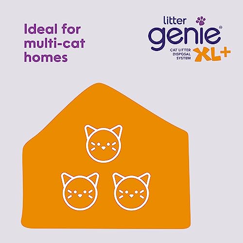 Litter Genie XL+ Pail with 24 ft Jumbo Refill, Ideal for Multi-Cat Homes | Large odour-locking pail, holds up to 21 days of cat litter, and includes a Jumbo Refill lasting up to 4 months for 1 cat.