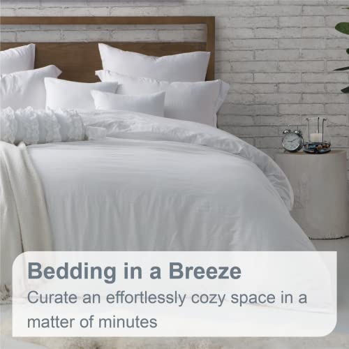 Swift Home Luxury Duvet Cover Set, Ultra Soft, Wrinkle Resistant, All Season Bedding with Zipper Closure & Corner Ties, Easy Care with 1 Duvet Cover,2 Pillow Sham (Double/Queen, White)