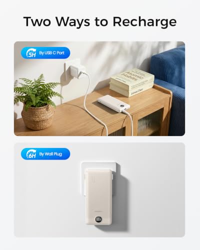 VEGER Portable Charger with Built in Cables&Wall Plug, 10000mAh Power Bank | Ultra Slim USB C Battery Pack 5 Outputs 2 Inputs, LED Display, Flight-Safe Travel Powerbank Compatible with iPhone 18/Samsung