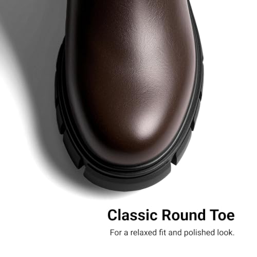 DREAM PAIRS Women's Chelsea Ankle Boots Fall Booties,Brown,6 | Platform Chunky Heel,Round Toe,Pull-On,Comfortable,for Fall Winter Outdoor Walking,Office,Daily
