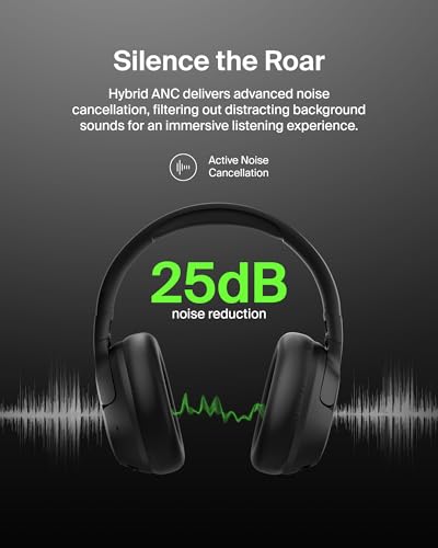 Belkin SoundForm Isolate Bluetooth Over-Ear Headphones - Hybrid Active Noise Cancelling Headphones - Wireless w/ 60H Playtime, Fast Charging & CloudCushion Ear Cups for Travel, Home, or Office - Black