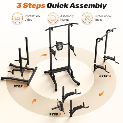 Sportsroyals Power Tower Dip Station Pull Up Bar for Home Gym Strength Training Workout Equipment, 450LBS (Grey)