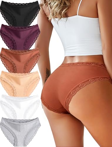 READY TO LOVE Underwear Womens Breathable Cotton Cheeky Bikini Panties Lace Lingerie for Women 6 Pack