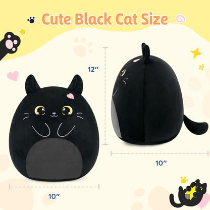 PEACH CAT Black Cat Stuffed Animal 12" Cute Plushies Soft Plush Toys Gifts for Kids