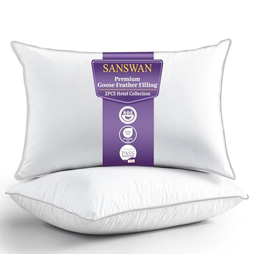 SANSWAN King Size Goose Feathers Down Pillows 2 Pack, Medium Firm Pillow