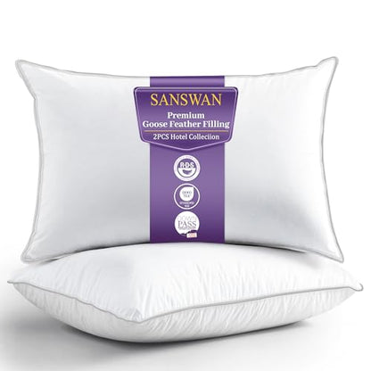 SANSWAN King Size Goose Feathers Down Pillows 2 Pack, Medium Firm Pillow