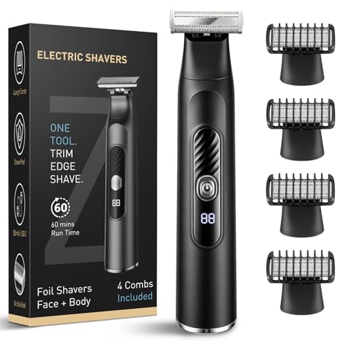 Beard Trimmer for Men, All-in-One Tool Electric Shaver for Men with Perforated Dual-Sided Blades,Painless Trimmer for Man,IPX7 Waterproof Electric Razor Men for Face and Body, LED Display