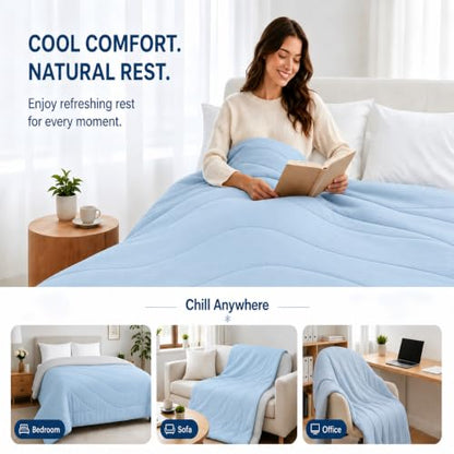 Kmall Cooling Blanket for Hot Sleepers, Reversible 2-Sided Cooling Summer Blanket with Cool-Touch for Night Sweats, Lightweight Breathable Cooling Comforter Full/Queen Size, Blue/Grey 90" x 90"