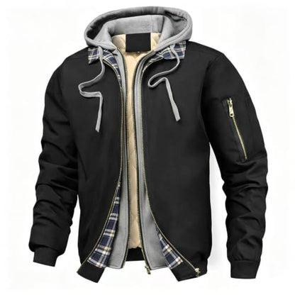 Generic Mens Fall Winter Bomber Jacket Hooded Casual Quilted Puffer Jackets | Men's Tactical Jacket Soft Linner 2 in 1 Winter Jackets Full Zip Parka Jacket with Hood Thicken Snow Ski Quilted Jackets
