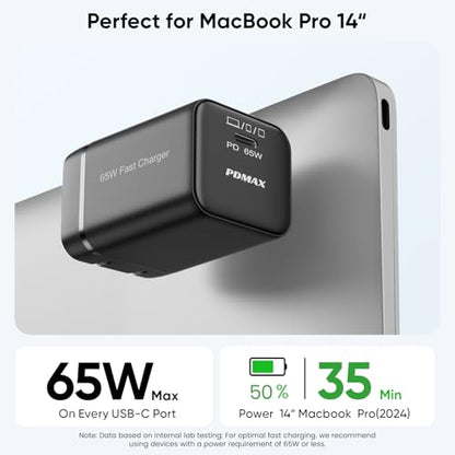 USB C Charger Block, PDMAX 65W, ETL Listed, PPS, Foldable, 6ft Cable