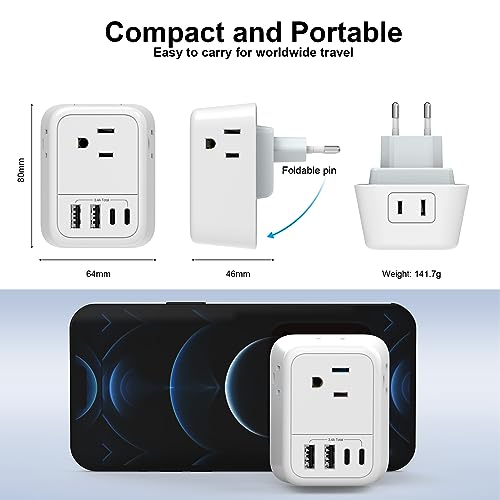 VYLEE European Travel Plug Adapter, Type C Foldable Power Adaptor [1 Pack]