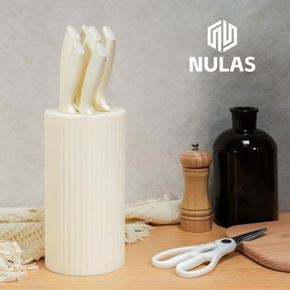 NULAS Knife Set, 8-Piece Kitchen Knife Set with Universal Block - Anti-Rust Chef Knives, Ergonomic Design, Dishwasher Safe (Cream)