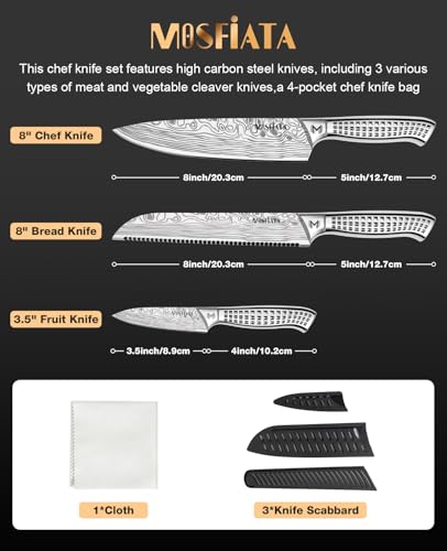 MOSFiATA 6pcs Knife Set，Japanese Stainless Steel Knife Sets for Kitchen with Oxford Cloth Storage Bag Dishwasher Safe, for Outdoor