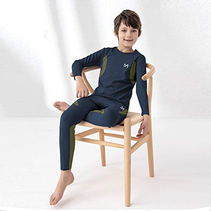 MEETYOO 2/4 PCS Boys Thermal Underwear Set,Lined Compression Base Layer for Boy, Fleece Lining Winter Long Johns for Kids Blue