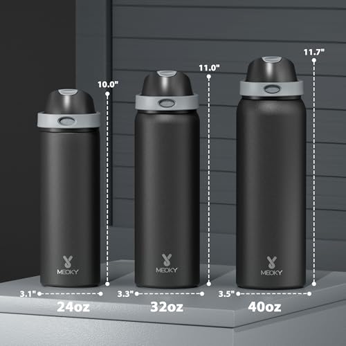 40 oz Insulated Water Bottle for Sports: Meoky Stainless Steel Water Bottle with 2-in-1 Straw and Spout Lid - Leak Proof, Cold for 24 Hours, Protective Silicone Base, BPA-Free for Gym, Night