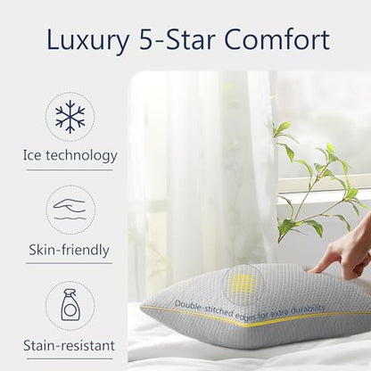 Moonrite Cooling Queen Pillows 2 Pack,Shredded Memory Foam Pillow 50x75cm