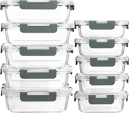 [10-Pack] MCIRCO Glass Meal Prep Containers With Lids, Food Storage With Snap Locking Lids, Airtight Lunch Boxes, Microwave, Oven, Freezer and Dishwasher Safe