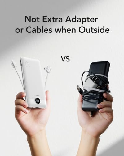 VEGER Portable Charger with Built-in Cables & AC Plug, 10000mAh Power Bank