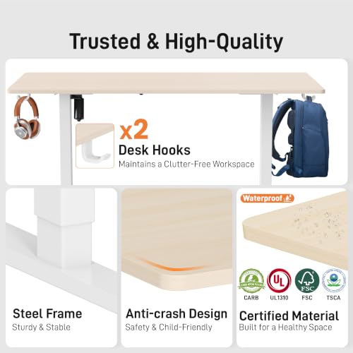 IMHome Standing Desk, 47x24 Inch Height Adjustable Electric Desk, Ivory