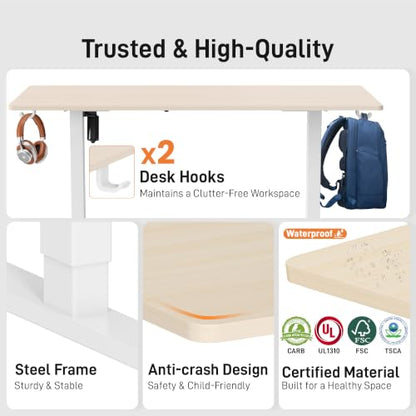 IMHome Standing Desk, 47x24 Inch Height Adjustable Electric Desk, Ivory