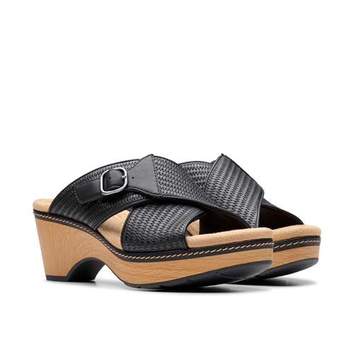 Clarks Collection Women's Seannah Nora Wedge Sandal, Black Interest Synthetic, 8 Medium US