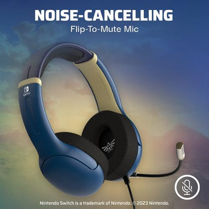 PDP Gaming AIRLITE Stereo Headset with Mic for Nintendo Switch/Switch Lite/OLED - Noise Cancelling Microphone, Lightweight, Soft Comfort On Ear Headphones, 3.5mm Jack -Hyrule Blue