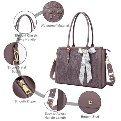 MOSISO Laptop Bag for Women, 15.6-16 inch PU Leather Tote Bag, Slate Purple