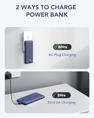 Portable Charger with Built-in Cables & AC Wall Plug, Slim Power Bank